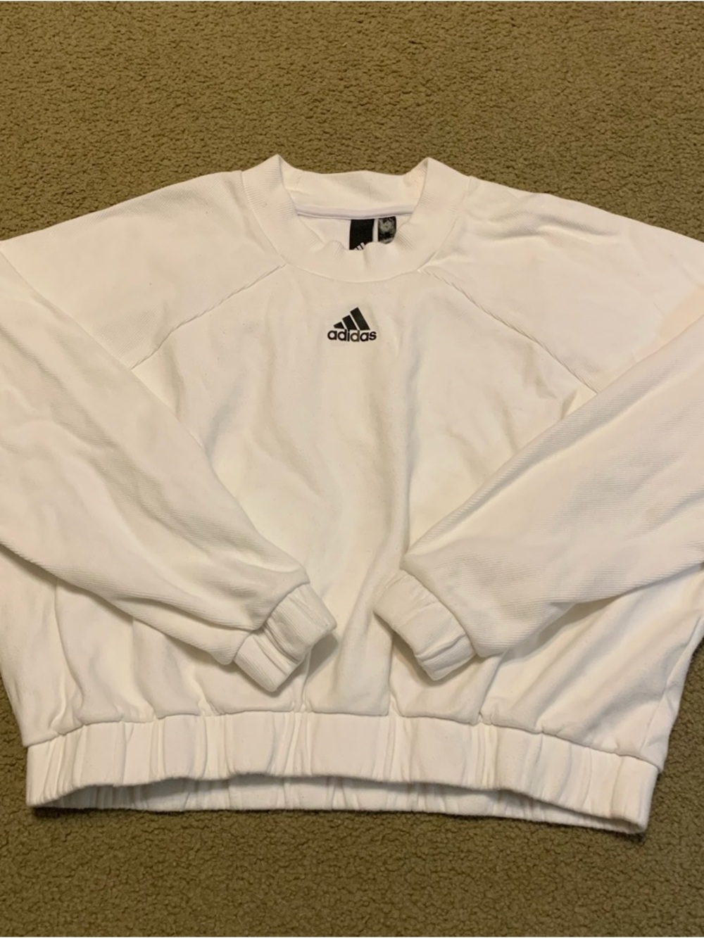 Adidas White Cropped Center Logo White Sweatshirt Size Medium - Picture 6 of 12